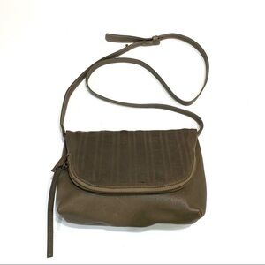 Baske California Taupe Brown Leather Foldover Crossbody Bag Made in USA Size Med